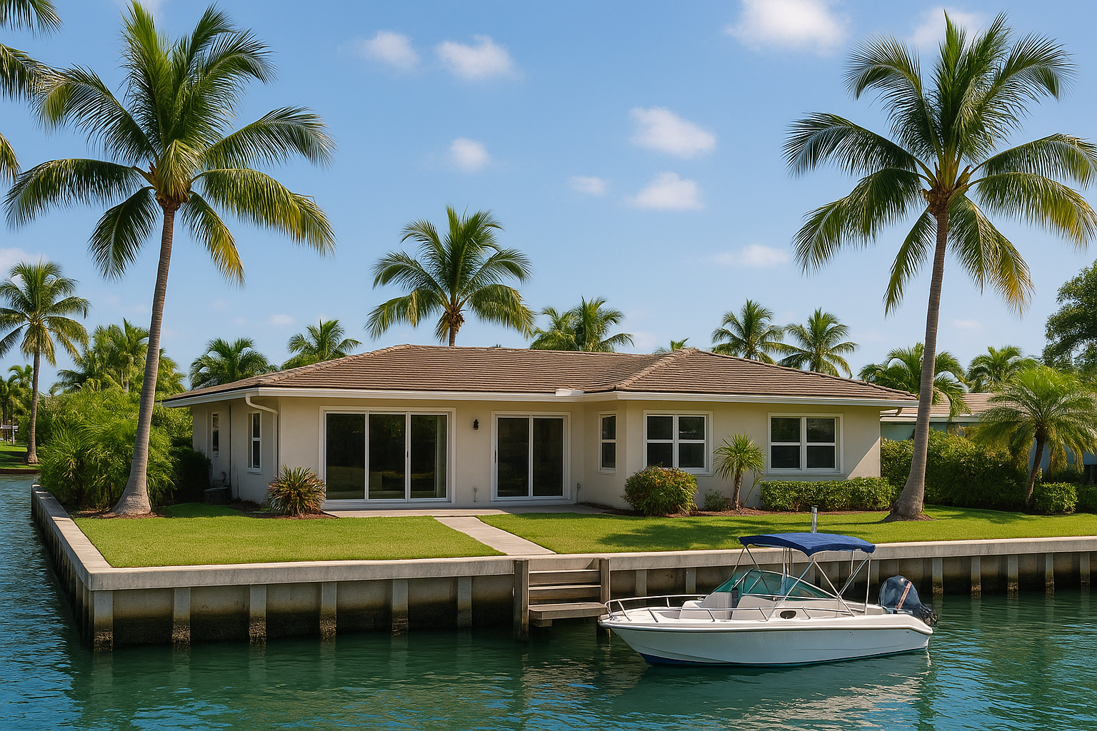 Canal-front homes with docks in the Garden Isles neighborhood of Pompano Beach
