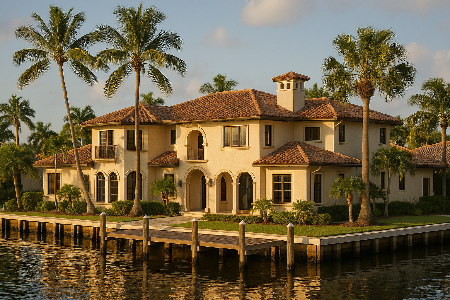 Mediterranean-style waterfront homes along the Intracoastal in Harbor Village, Pompano Beach