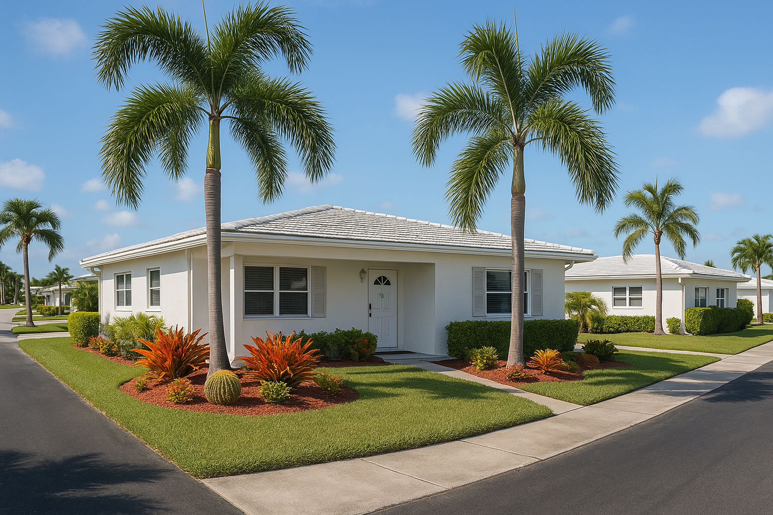 Single-story 55+ community homes in Leisureville, Pompano Beach