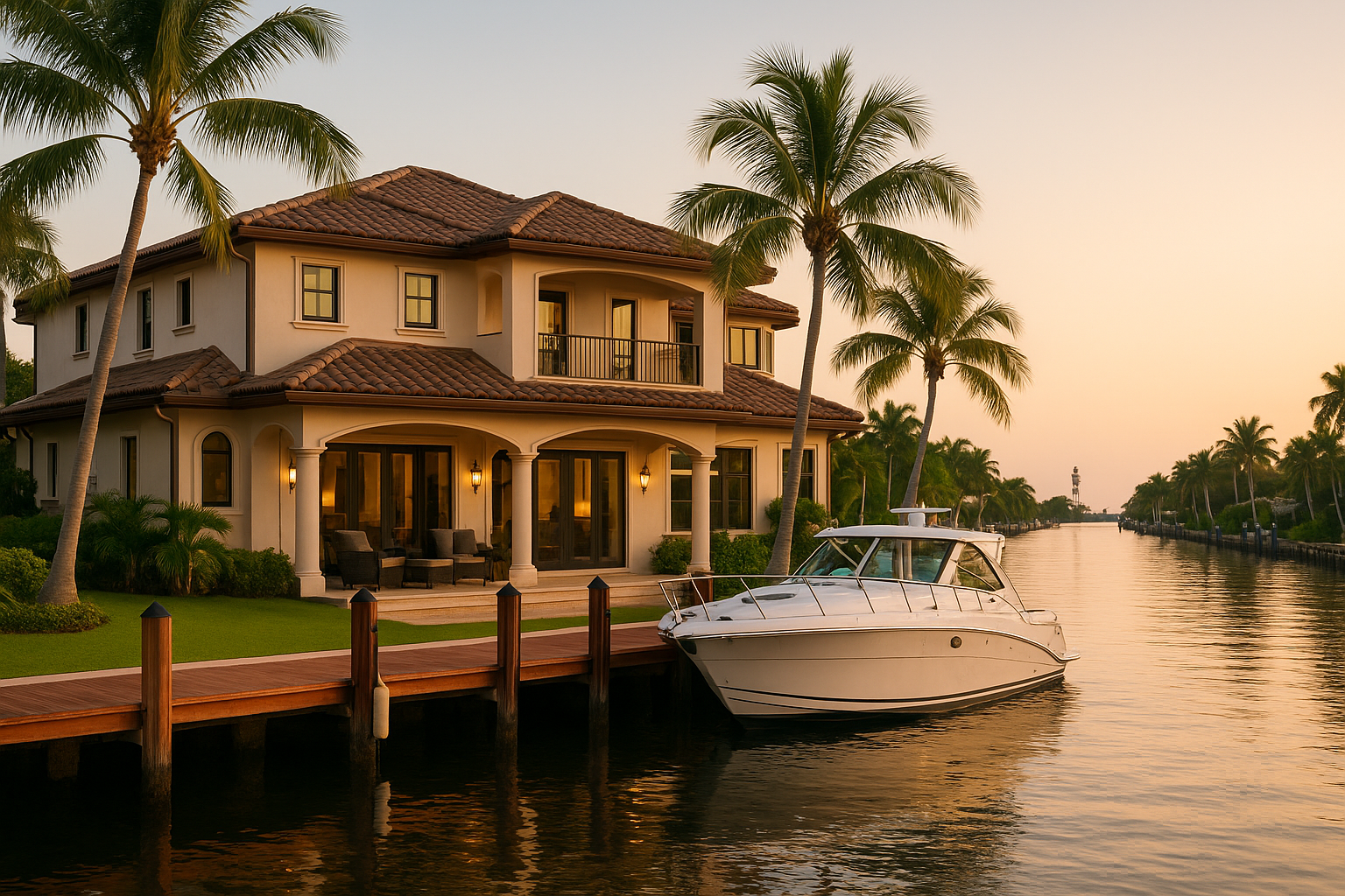 Canal-front homes with docks in Lighthouse Point, Florida