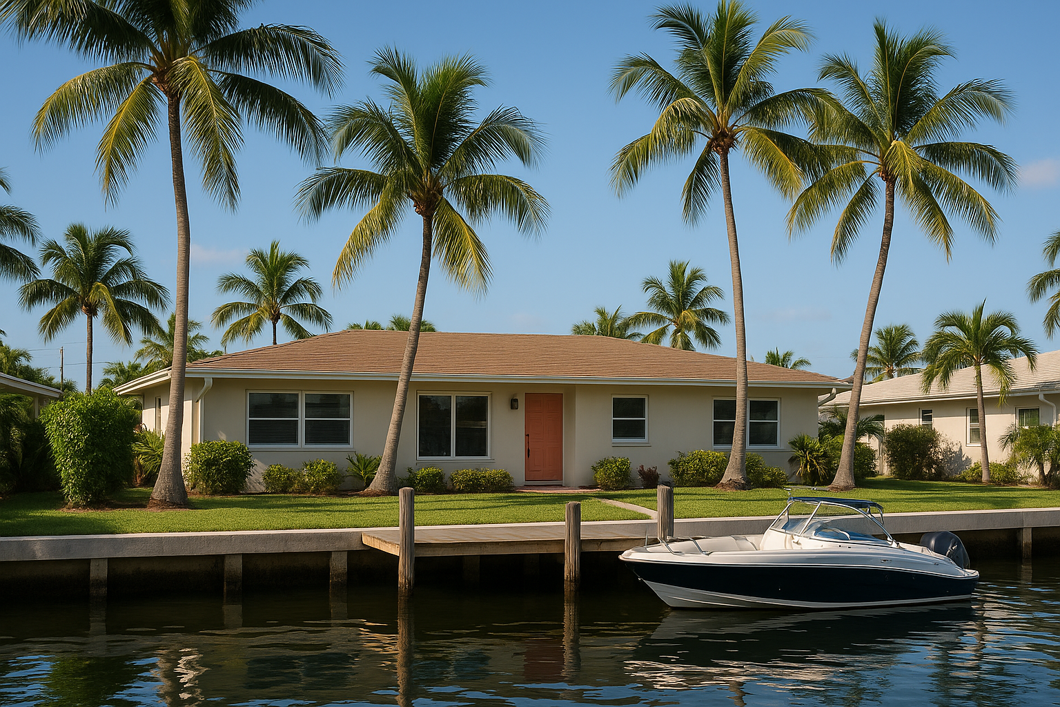 Midcentury canal-front homes in the Snug Harbor neighborhood of Pompano Beach