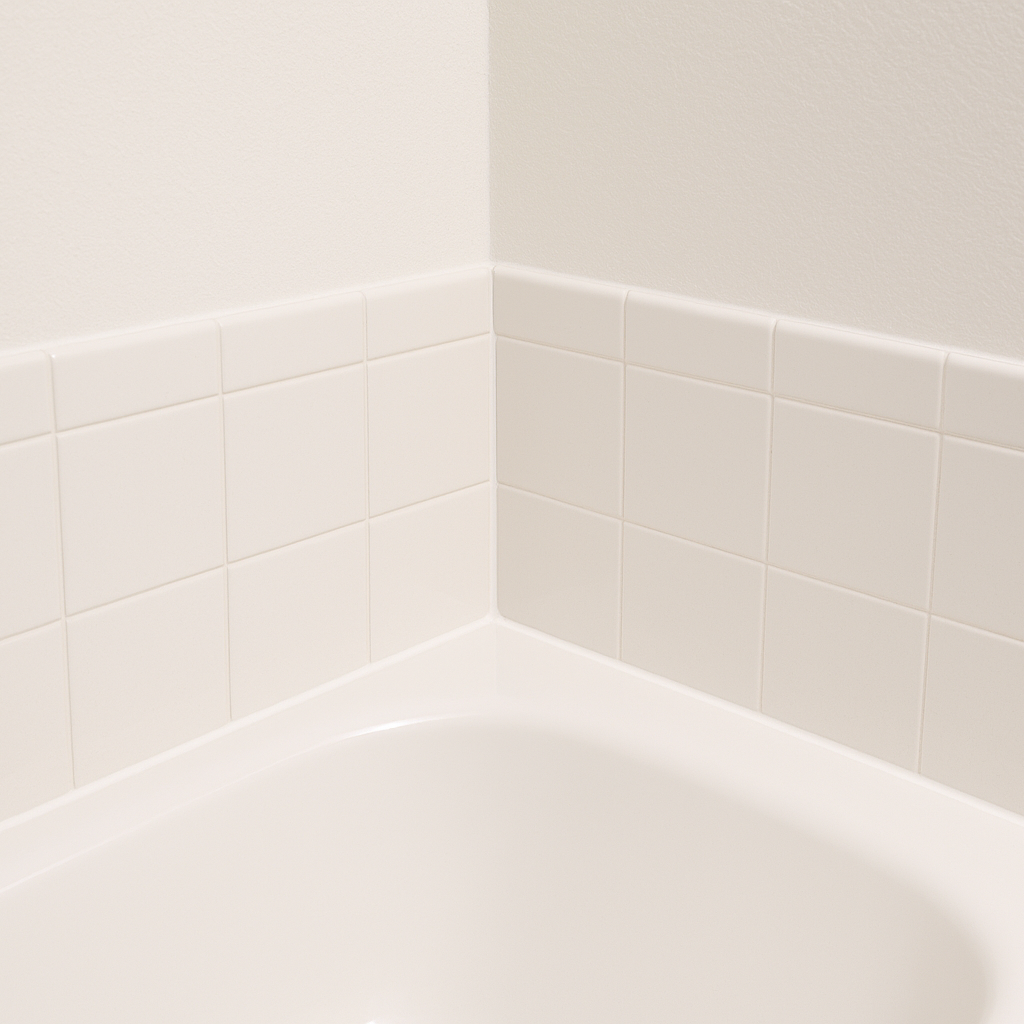 The same bathroom corner cleaned, re-caulked, and repainted