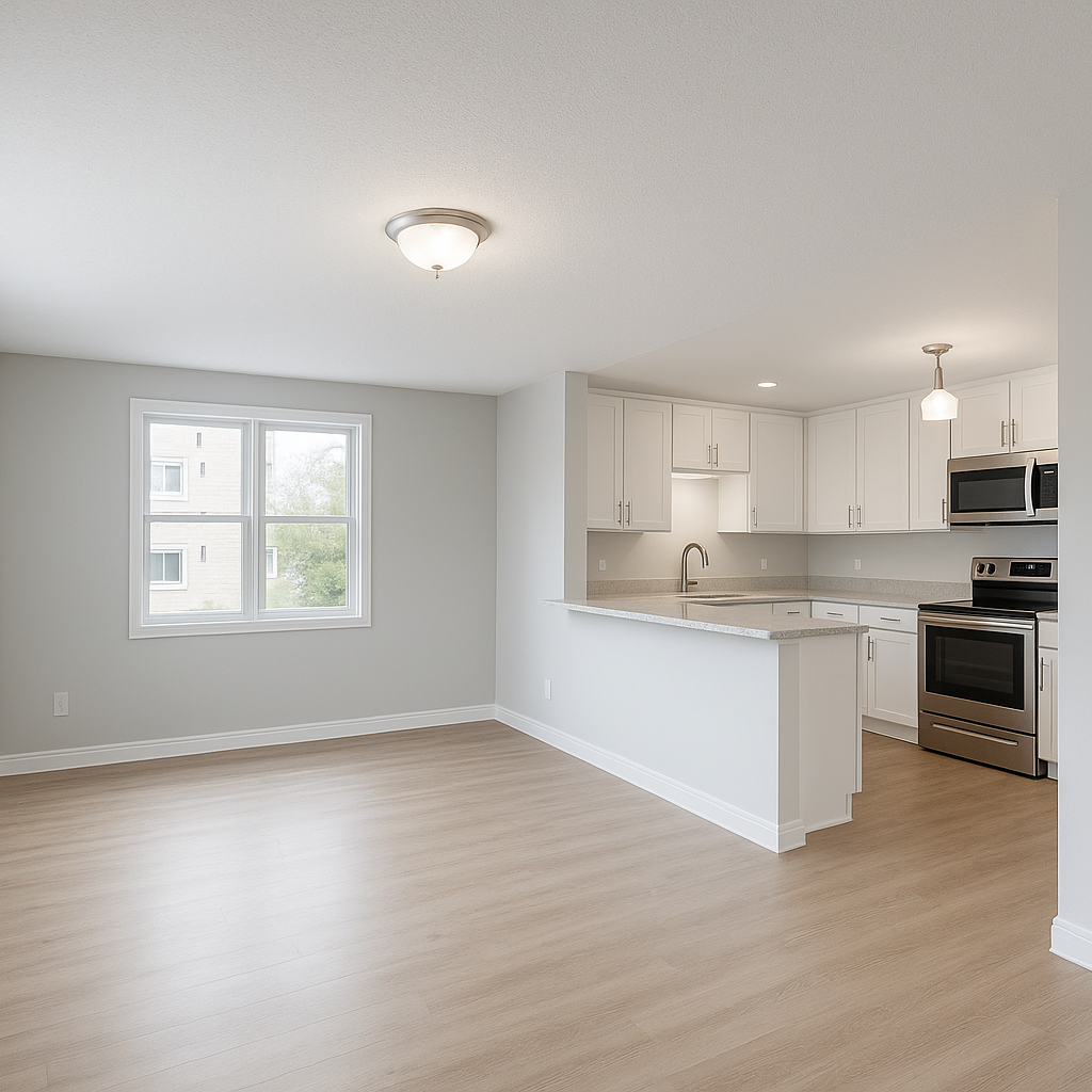 The same condo interior remediated, rebuilt, and repainted