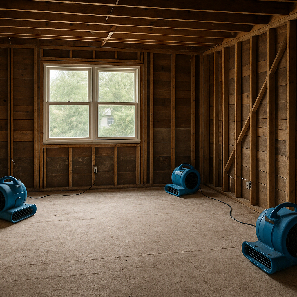 The same room dried, cut, cleaned and rebuilt after professional mitigation
