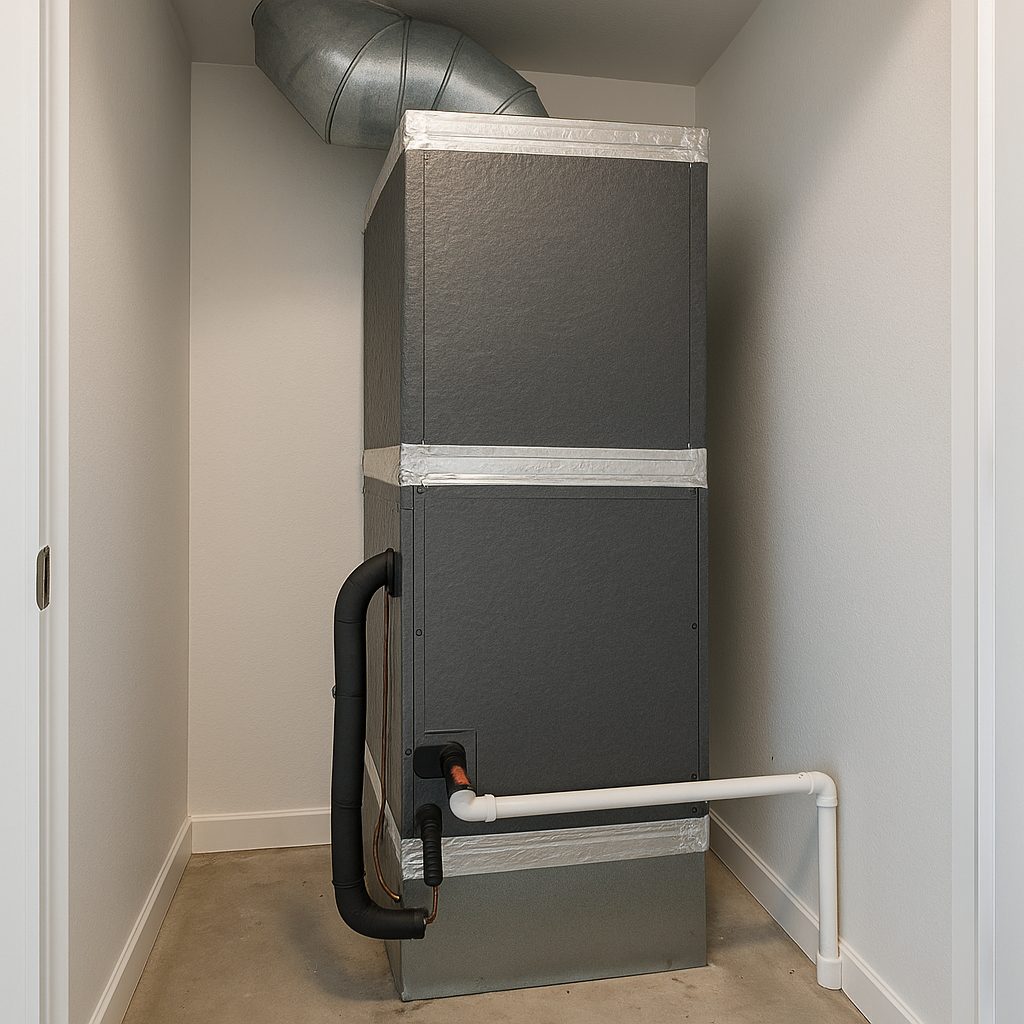 The same air handler closet cleaned, re-insulated, and dry
