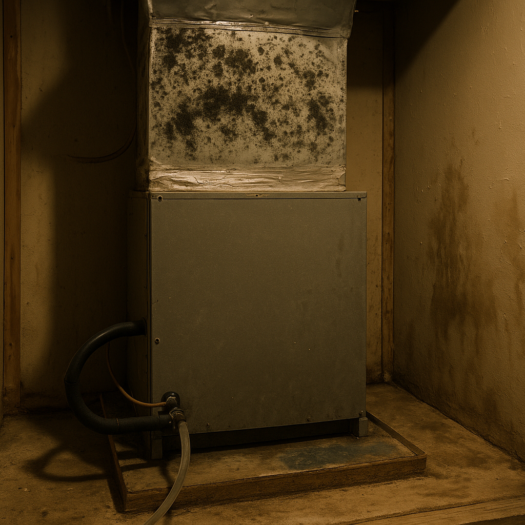 Mold growth on an AC supply plenum and closet drywall