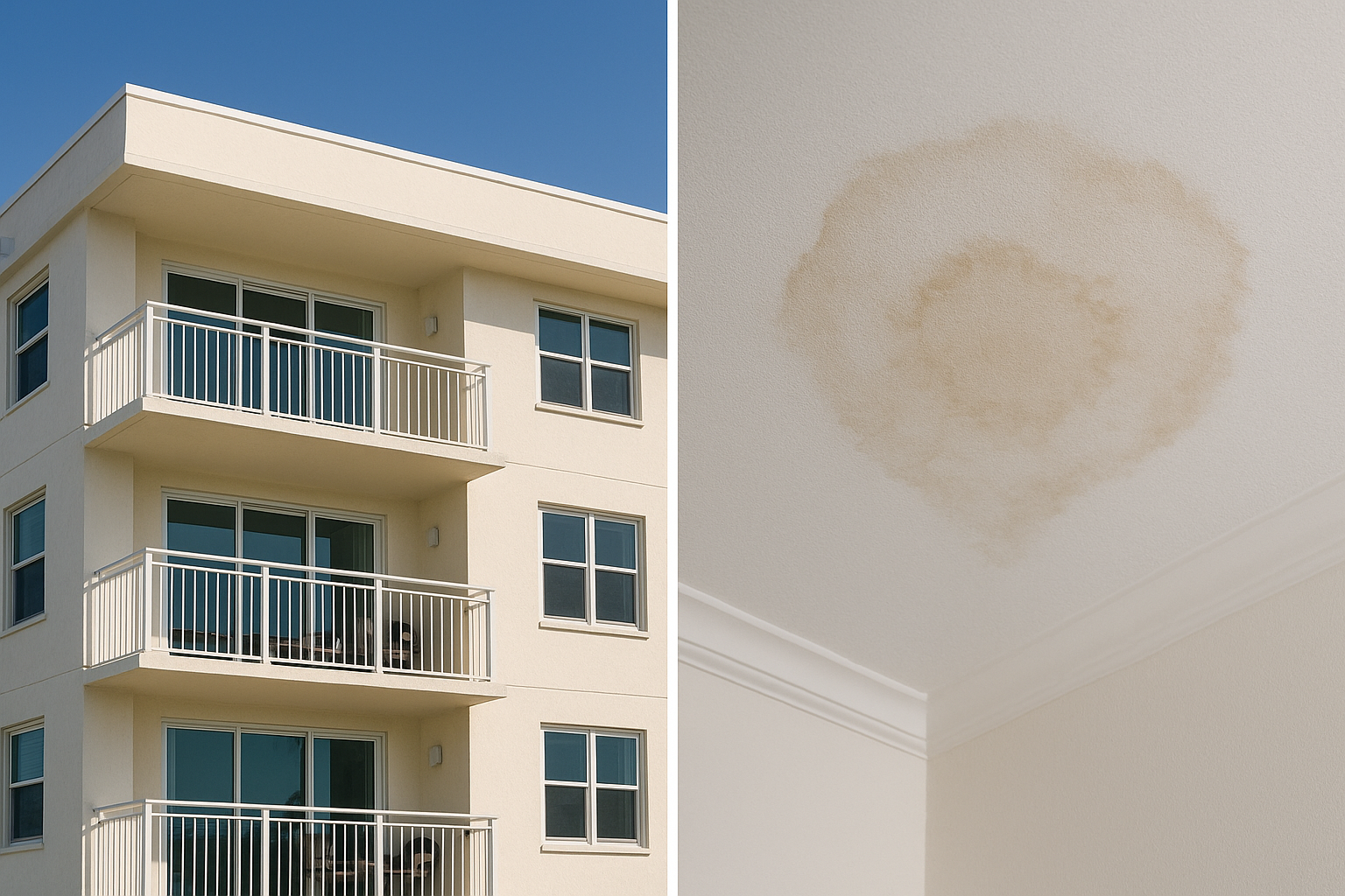 A Pompano Beach condo building where a unit and common-element leak meet
