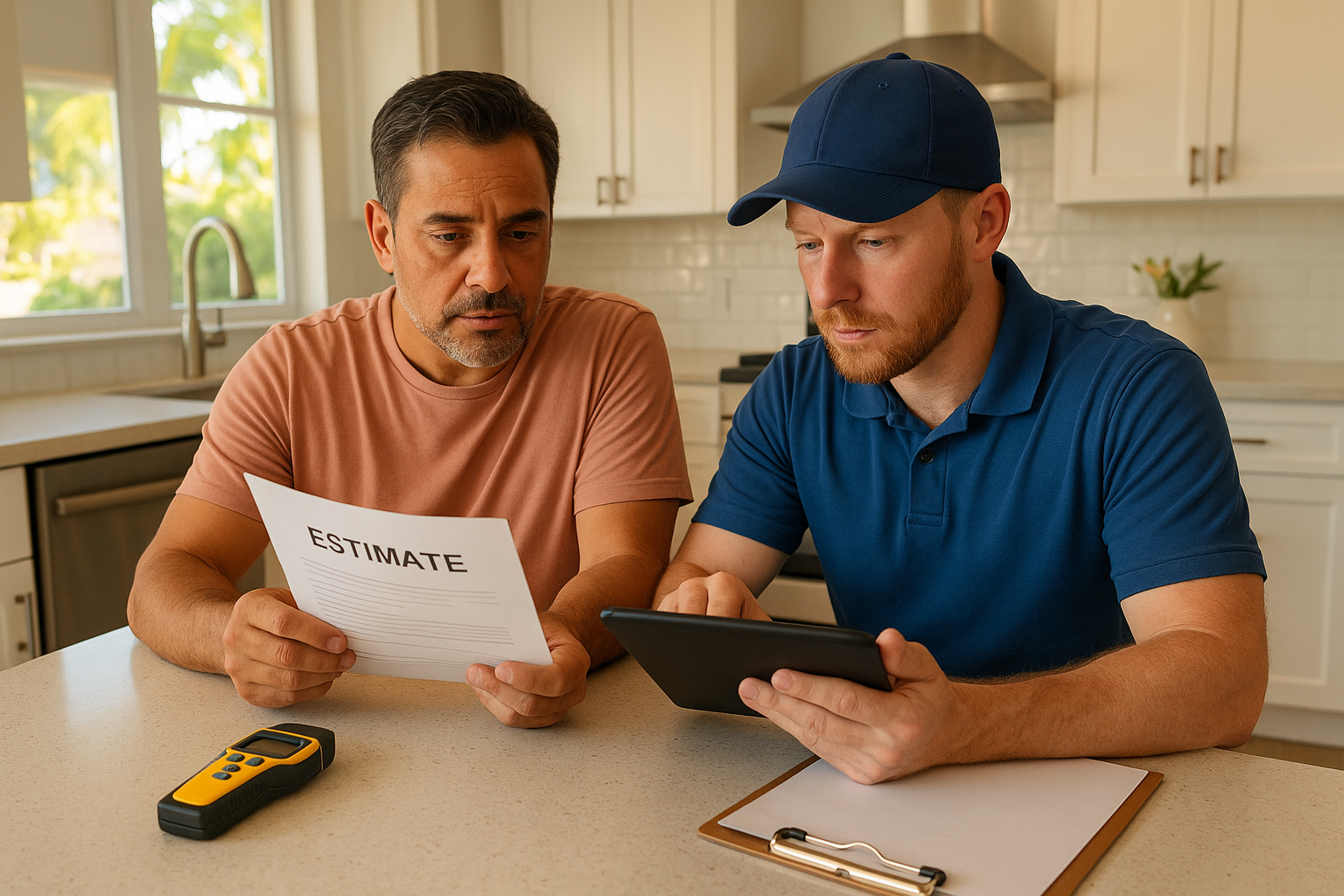 A Pompano Beach homeowner reviewing a mold remediation estimate
